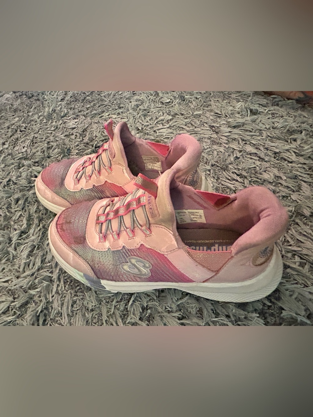 Skechers Girls Pink and White Slip ins Casual Athletic Sneakers